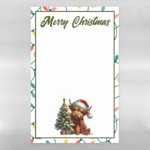 Merry Christmas Highland Cow and Lights Magnetic Dry Erase Sheet