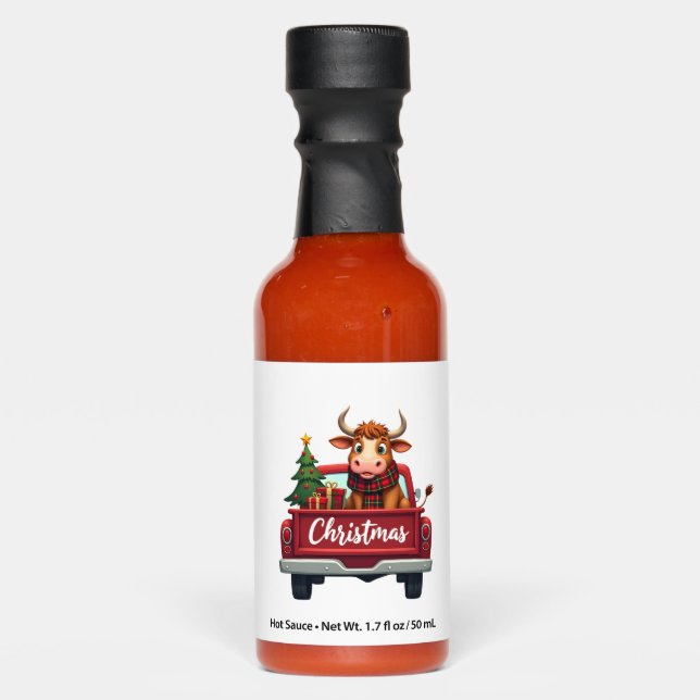 Merry Christmas Highland Cow Christmas Tree Red Tr Hot Sauces (Front)