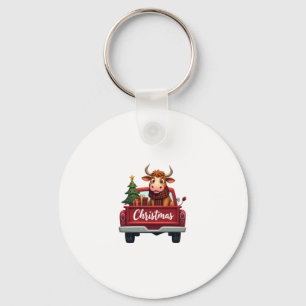 Merry Christmas Highland Cow Christmas Tree Red Tr Keychain