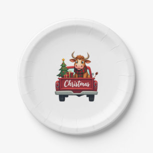 Merry Christmas Highland Cow Christmas Tree Red Tr Paper Plates
