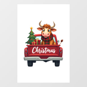 Merry Christmas Highland Cow Christmas Tree Red Tr Window Cling