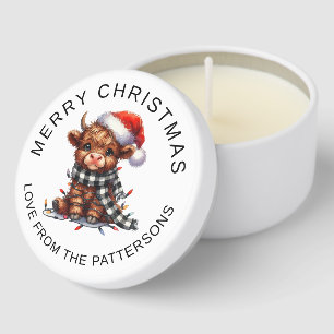 Merry Christmas Highland Cow Personalized Name Mini Candle Favors