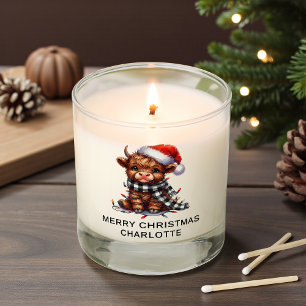 Merry Christmas Highland Cow Personalized Name Scented Candle