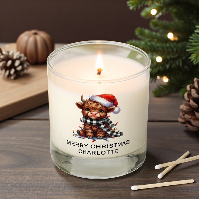 Merry Christmas Highland Cow Personalized Name Scented Candle (Creator Uploaded)
