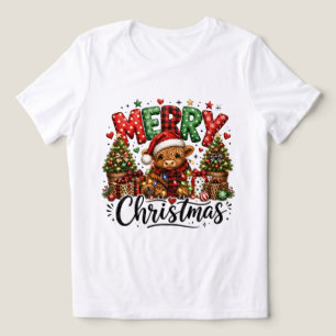 Merry Christmas Highland Cow Shirt, Cute Western F Tri-Blend Shirt