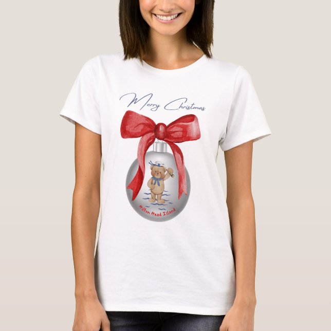 Merry Christmas Hilton Head Island Bear Ornament T-Shirt (Front)