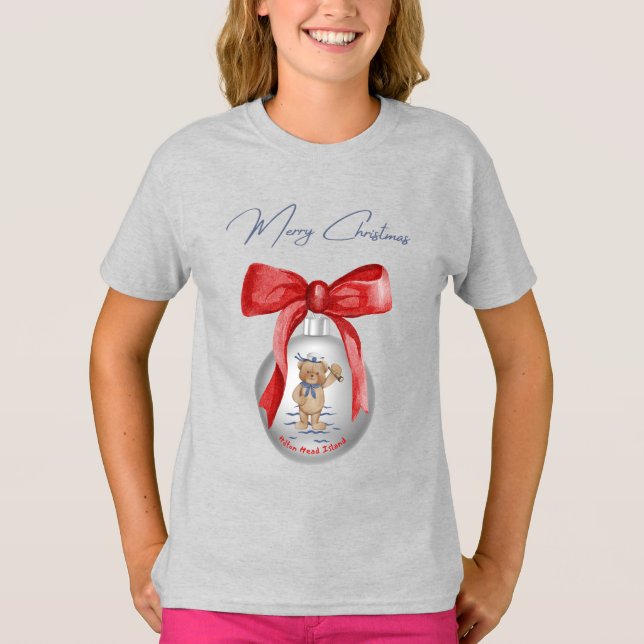 Merry Christmas Hilton Head Island Bear Ornament T-Shirt (Front)