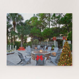 Merry Christmas Hilton Head Island Fire Pit Jigsaw Puzzle