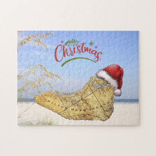 Merry Christmas Hilton Head Island Map & Beach Jigsaw Puzzle