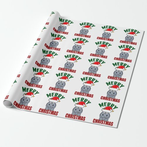 Merry Christmas Hippo Cute Holiday Wrapping Paper