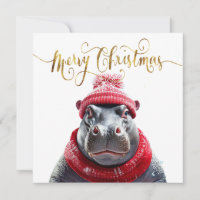 Merry Christmas Hippo Santa hat and scarf