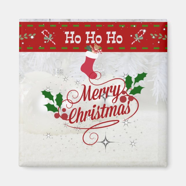 Merry Christmas, Ho Ho Ho, festive holiday design Magnet (Front)