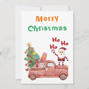 Merry Christmas Ho Ho Ho Funny santa on red truck Holiday Card
