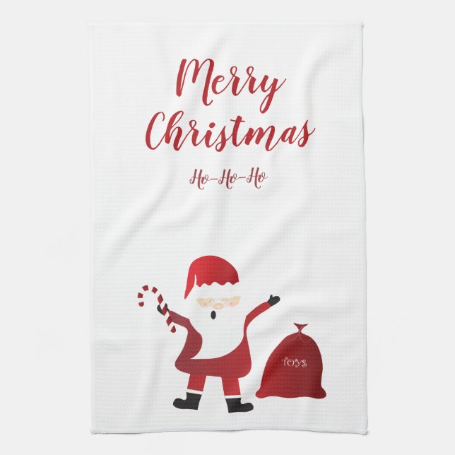 Merry Christmas Ho Ho Ho Santa Claus Candy Cane Kitchen Towel (Vertical)