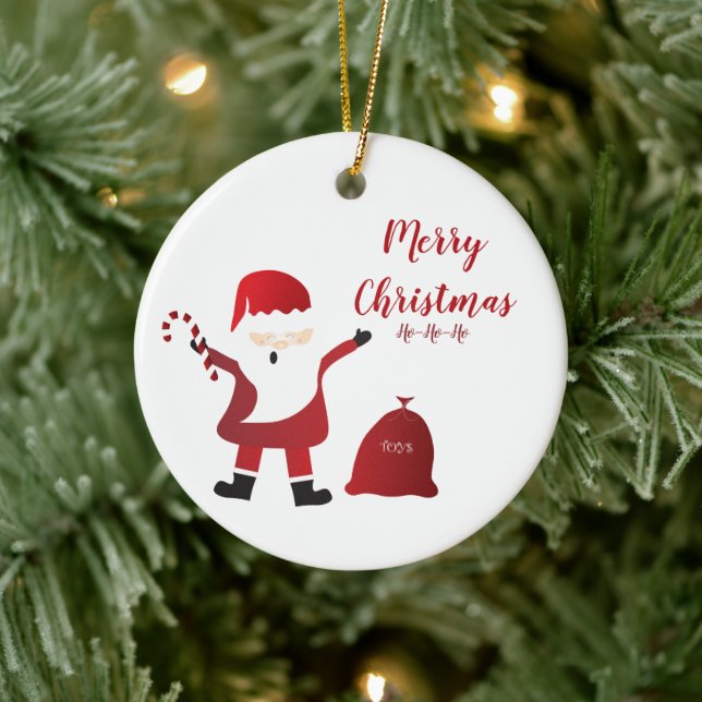 Merry Christmas Ho Ho Ho Santa Claus Ceramic Ornament (Tree)