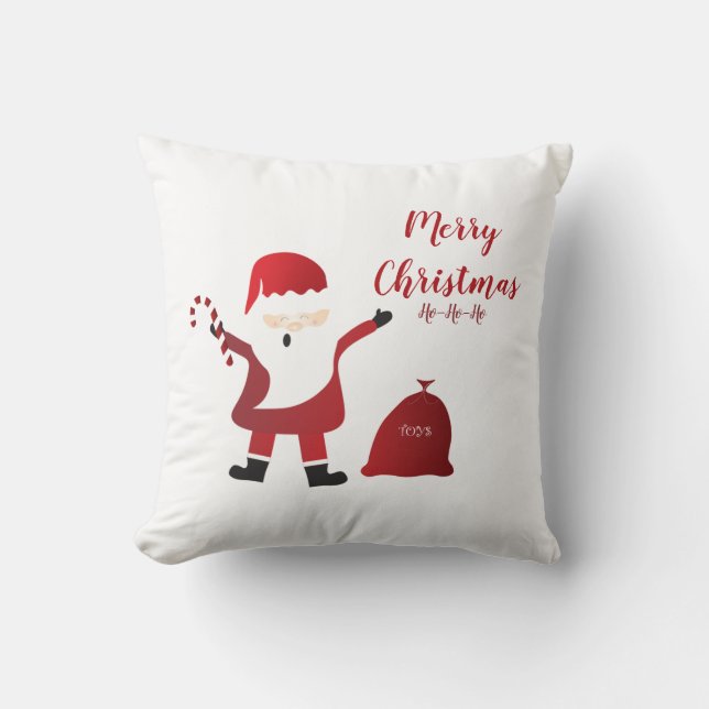 Merry Christmas Ho Ho Ho Santa Claus Red Throw Pillow (Front)