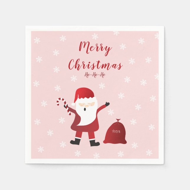 Merry Christmas Ho Ho Ho Santa Claus Red White Napkins (Front)