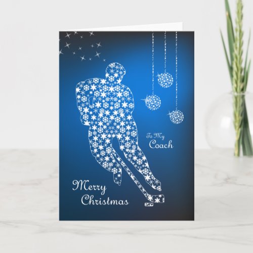 Merry Christmas Hockey Coach Snowflakes Card