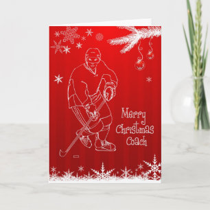 Merry Christmas Hockey Coach Snowflakes Card