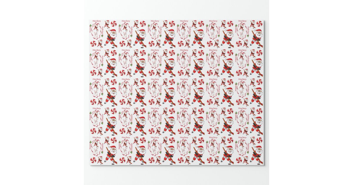 Merry Christmas Hockey Santa Claus Wrapping Paper | Zazzle