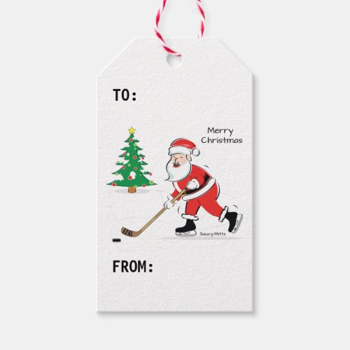 Merry Christmas Hockey Santa Gift Tags