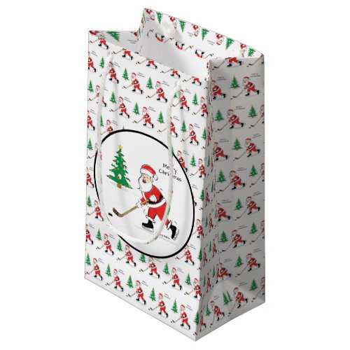 Merry Christmas Hockey Santa Small Gift Bag