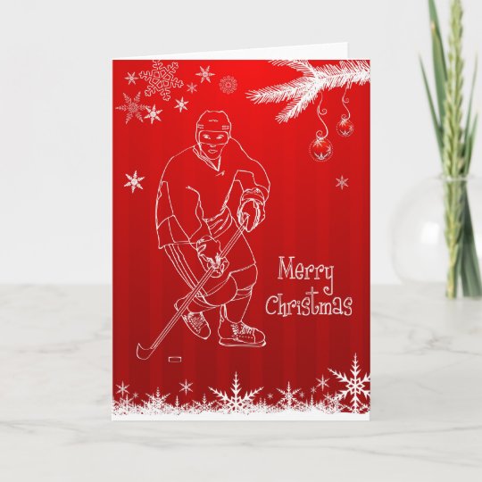 Merry Christmas Hockey Snowflakes Greeting Card | Zazzle.com