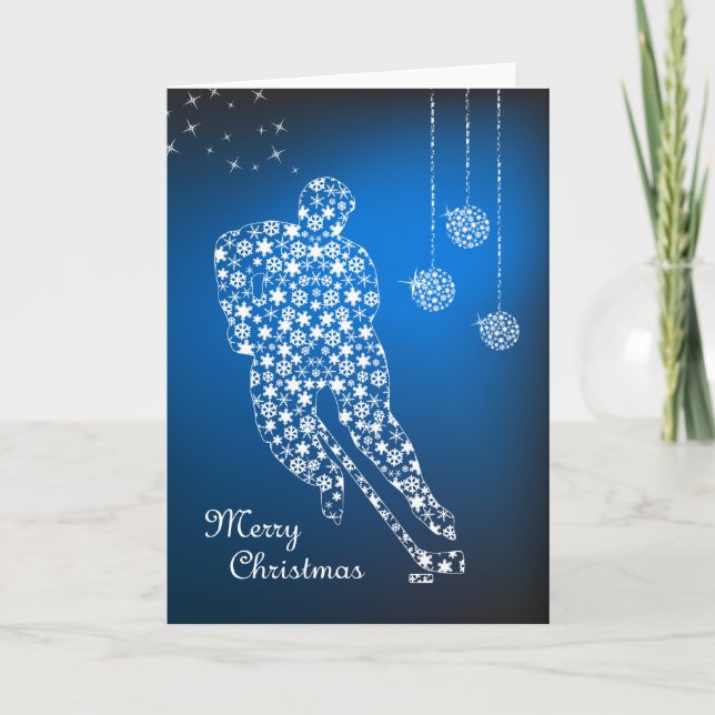 Merry Christmas Hockey Snowflakes Greeting Card (Front)