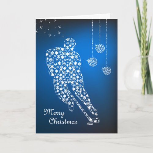 Merry Christmas Hockey Snowflakes Greeting Card