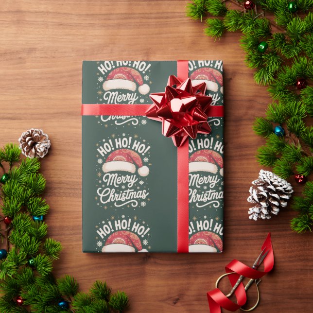 Merry Christmas HoHoHo Funny Santa Hat Xmas Wrapping Paper (Holiday Gift)