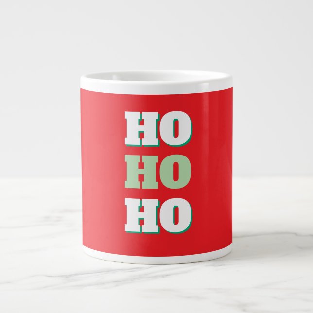 Merry Christmas HoHoHo Party Minimalist Plain Giant Coffee Mug (Front)