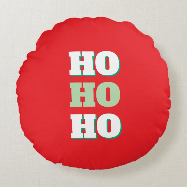Merry Christmas HoHoHo Party Minimalist Plain Round Pillow (Front)