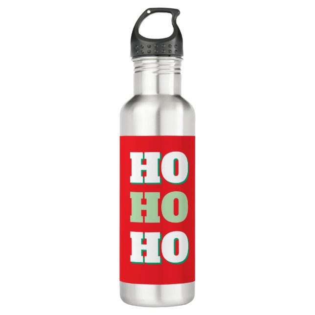 Merry Christmas HoHoHo Party Minimalist Plain Stainless Steel Water Bottle (Front)