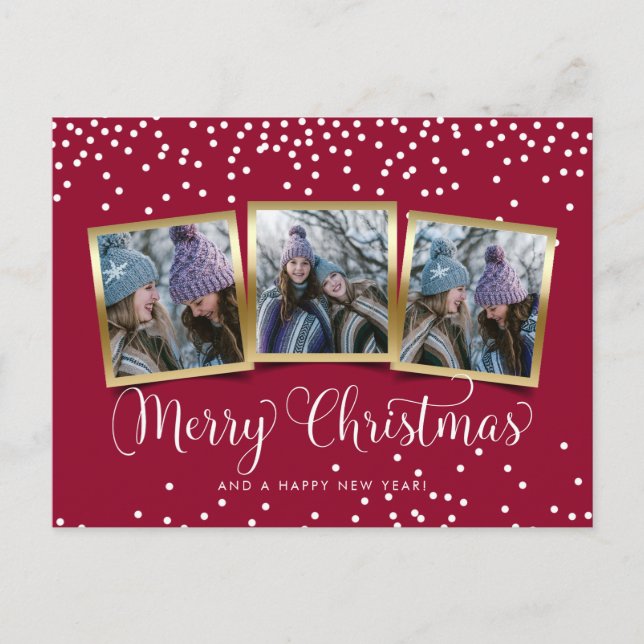Merry Christmas Holiday 3 Photos Collage Postcard (Front)