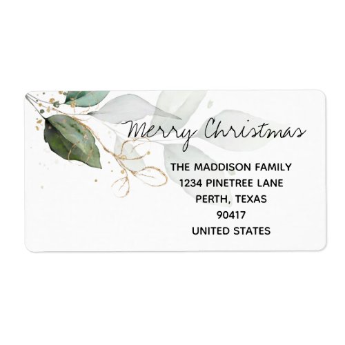 Merry Christmas Holiday Address Label Eucalyptus