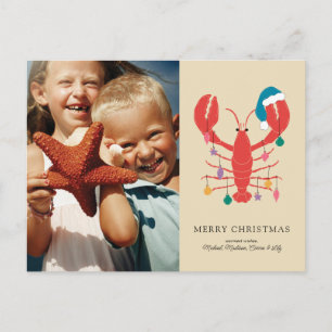 Merry Christmas   Holiday Beach Lobster Crab Postcard