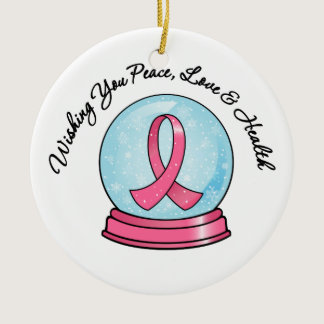 Merry Christmas Holiday Breast Cancer Ribbon Snowg Ceramic Ornament