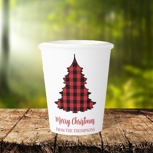 Merry Christmas Holiday Buffalo Check Pattern Paper Cups