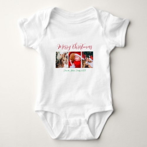 Merry Christmas holiday calligraphy text white Baby Bodysuit