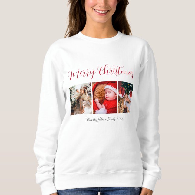 Merry Christmas holiday calligraphy text white  Sweatshirt (Front)