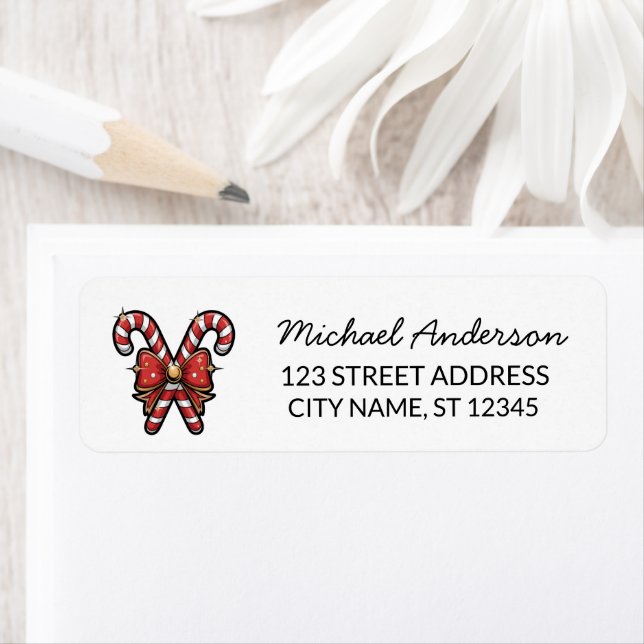 Merry Christmas Holiday Candy Cane Return Address Label (Insitu)