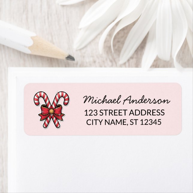Merry Christmas Holiday Candy Cane Return Address Label (Insitu)