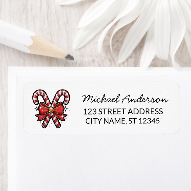 Merry Christmas Holiday Candy Cane Return Address Label (Insitu)
