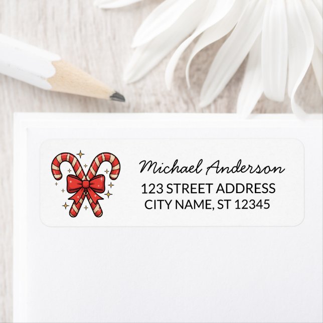 Merry Christmas Holiday Candy Cane Return Address Label (Insitu)
