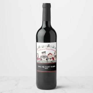Merry Christmas Holiday Carolers Personalized Wine Label