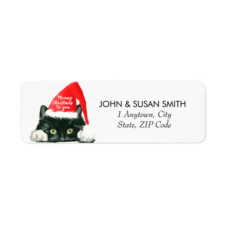 Merry Christmas holiday cat return address labels | Zazzle