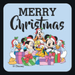 Merry Christmas | Holiday Cheer Group Square Sticker<br><div class="desc">Celebrate the holidays and your love of Disney with this cute Christmas design featuring Donald Duck,  Minnie Mouse,  Pluto,  Goofy,  Mickey Mouse and Daisy Duck.</div>