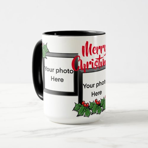 Merry Christmas holiday cheer Holly berries photo  Mug