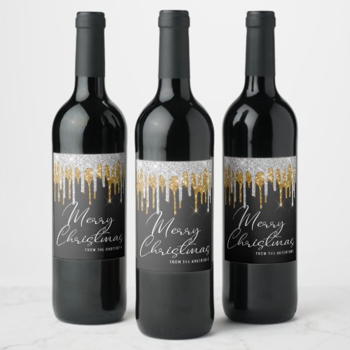 Merry Christmas Holiday Chic Glitter Personalized Wine Label