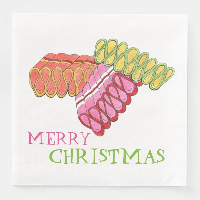 Merry Christmas Holiday Classic Ribbon Candy Paper Dinner Napkins (Front)